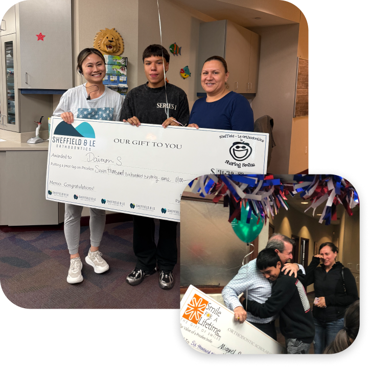 Collage Of Dr Le And Dr Sheffield Handing Over Checks To Patients While Showing A Loving Support